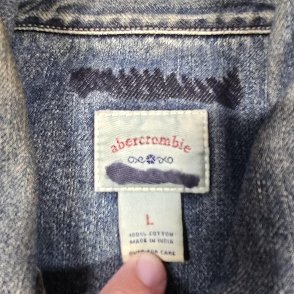 Abercrombie Jacket Girls Large Blue Denim Trucker Jean Coat Washed Fade Vintage - Picture 3 of 11